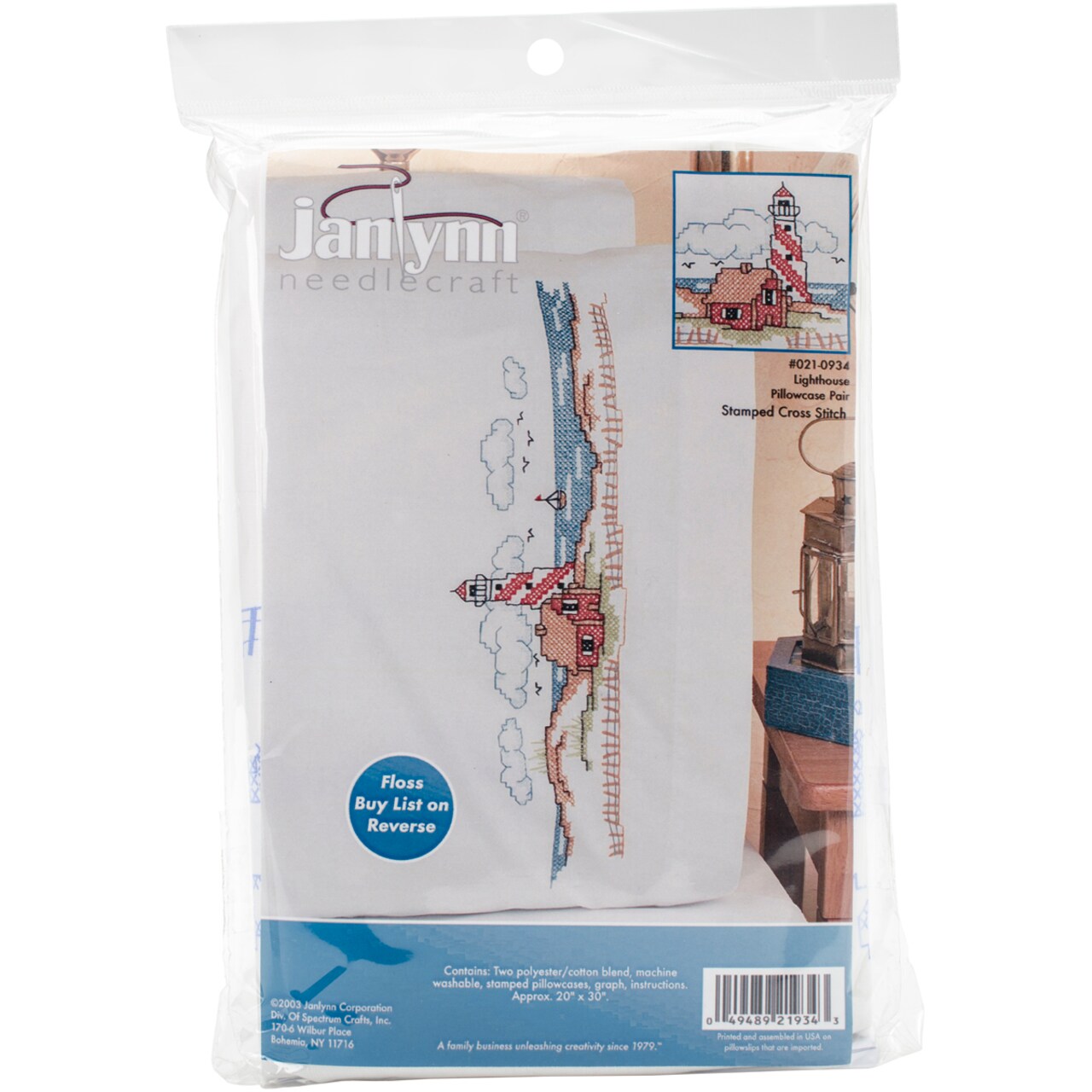 Janlynn Stamped Cross Stitch Pillowcase Pair 20"X30"-Lighthouse